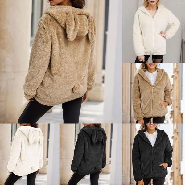 Damen-Kapuzenpullover, lässig, H-Sweatshirt, Reißverschluss, niedlich, locker, mit Fleece gefüttert, Flanell-Tailo-Jacke für Damen