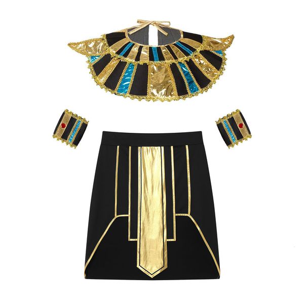 Одежда поставлена ​​мужская древняя Египта Ролевая игра наряд на костюм Halloween Comsplay Stage Performance Skirt с манжетами Self Tie Complar Bands 230830