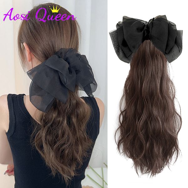 Perucas sintéticas como garra sintética clipe de rabo de cavalo cabelo longo cabelo encaracolado natural arco cauda cabelo falso para mulheres rabo de cavalo preto peruca 230830