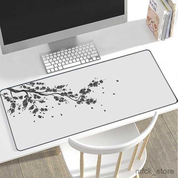 Mouse pads pulso repousa estilo gaming mouse pad rosa sakura mousepads preto branco grande tapete de mesa arte mouse tapetes para laptop gamer r230830