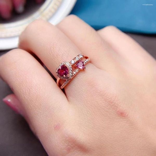 Кластерные кольца мода слышать гранат кольцо для ежедневного ношения натуральное серебро январь -камень 925 ювелирные изделия