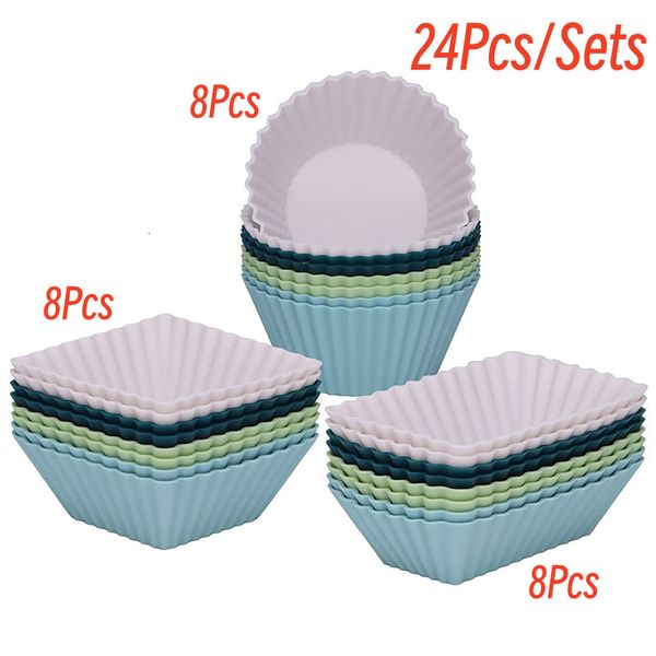 Moldes de cozimento 12 / 24pcs Silicone Mafen Cup Mold Baking Cake Cup Mold Set Retângulo Silicone Bolo Baking Mafen Cup Mold Cozinha Bakeware Ferramentas 230831