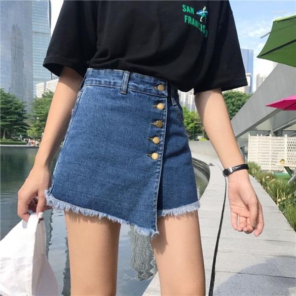 Юбки летние женщины совпадают с модой 2023 A-Line Korean Style High Lise Short Blue нерегулярная ка простой юбка колледжа