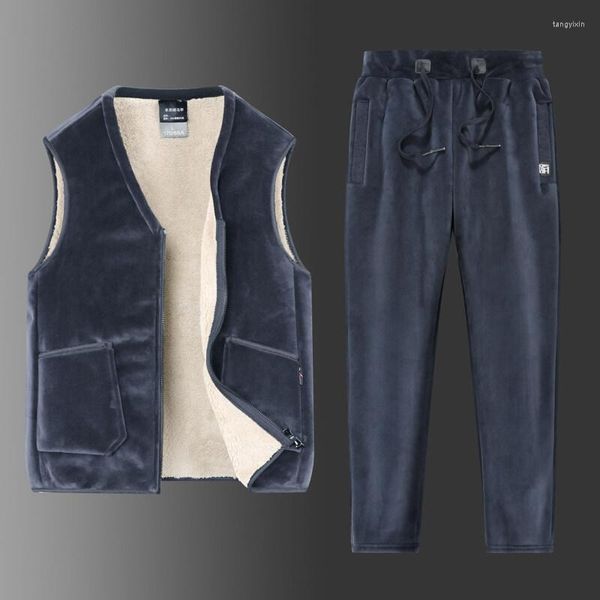 Tute da uomo Gilet Pantaloni da uomo Solido Tenere al caldo Moda Abiti antivento Uomo Plus Velve Velluto invernale Sport Tuta in pile Abbigliamento