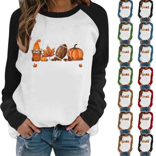 Felpe con cappuccio da donna Moda Halloween stampato girocollo contrasto di colore manica lunga abbigliamento sportivo donna zip intera maglioni junior alla moda