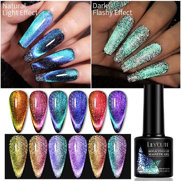 9d Katzenaugen-Nagellack, UV/LED-Gel für Nagelstudio, Katzenaugen-Gel-Set, magnetischer Gel-Nagellack, Neon-Pop-Glitzer-Varieté-Gel oder DIY zu Hause, 6 Farben, 7 ml Bubble-Off-Gel