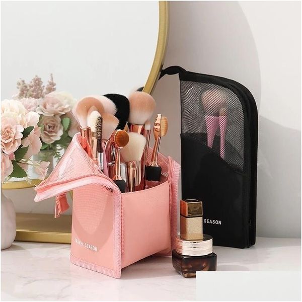 Outros itens de beleza de saúde Sacos cosméticos Casos 1 Pc Stand Bag para mulheres Clear Zipper Maquiagem Viagem Feminino Escova Titular Organizador para Dh8Cy