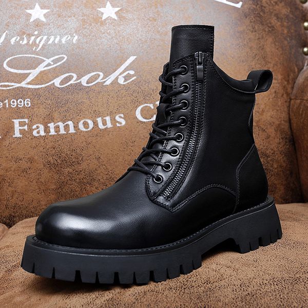 Stiefel Luxusmarke Echtes Leder Herren Dicker Boden AllMatch Herren Italienisches Design Kleid Schuhe Motorradschuh 230831