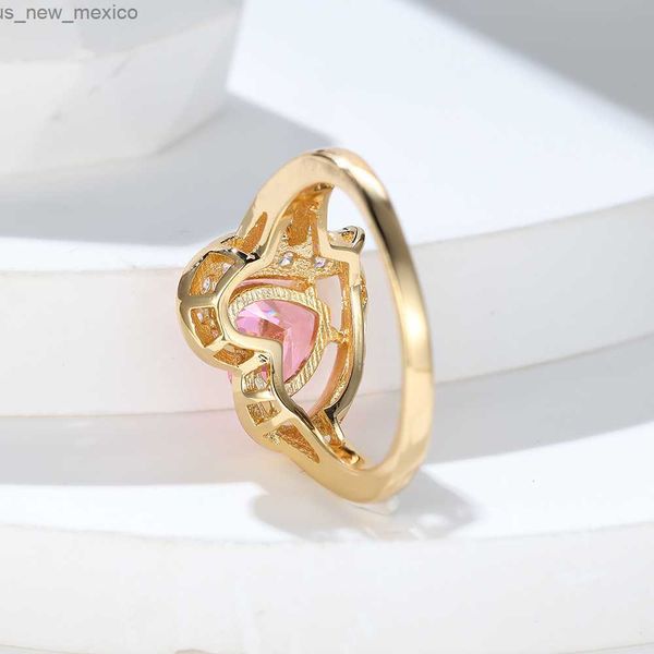 Bandringe Niedliche rosa Liebesherzringe für Frauen Goldfarbe Valentinstag Braut Eheringe Versprechen Verlobungsring Schmuck Geschenke R230831