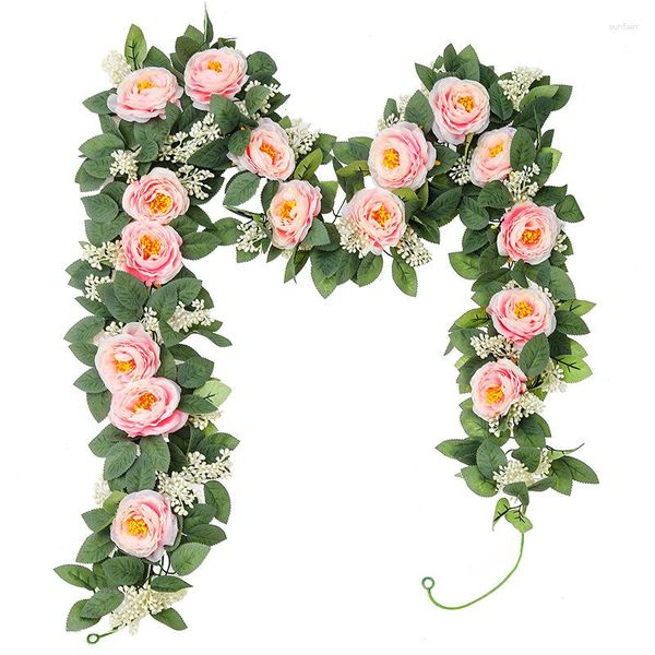 Flores decorativas de seda artificial rosa guirlanda falsa videira casamento festa em casa artesanato balanços jardim decoração ao ar livre plantas penduradas