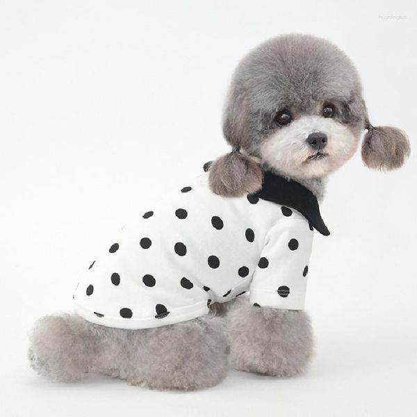 Abbigliamento per cani Piccoli vestiti di cotone Maglietta carina a pois Autunno Inverno Felpe con cappuccio per animali Cucciolo Yorkshire Pomerania Bichon Barboncino Schnauzer Abbigliamento