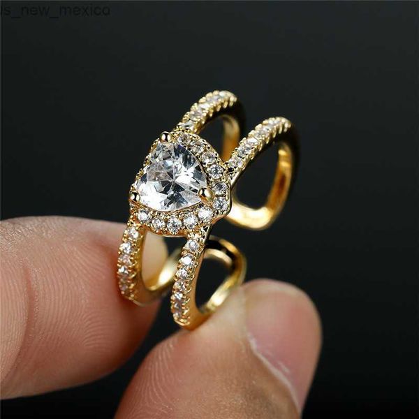 Полоса кольца White Love Heart Cone Ring Antique Gold Silver Color Crown Модные двойные половые кольца для женщин -ювелирных изделий R230831