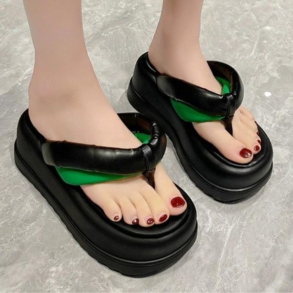 Chinelos verão moda plataforma aberta dedo do pé grosso único design feminino casual ao ar livre sapatos de praia salto alto flip-flops