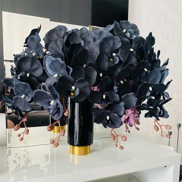 Fiori decorativi 105 cm Nero Farfalla Orchidea Fiore artificiale Phalaenopsis di alta qualità Piante finte per il giardino Decorazione della casa in vaso