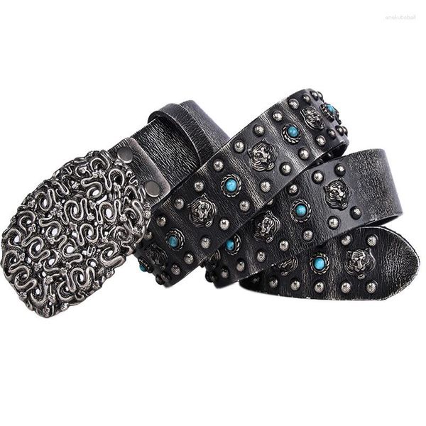 Gürtel 3,8 cm Vintage Metall Gürtelschnalle Männer Niet Top Qualität Dickes Echtes Leder Ceinture Homme Punk Männlicher Riemen Breit S