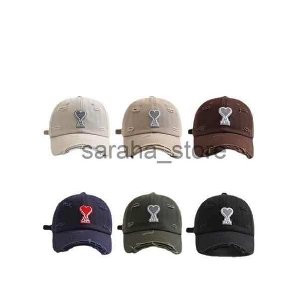 Stingy Brim Hats Netizens Make Old Peach Coração Quebrado Buraco Chapéu de Beisebol Mulheres Versão Coreana Netizens Versátil Soft Top Marca de Moda Casal Pato Tongu J230831