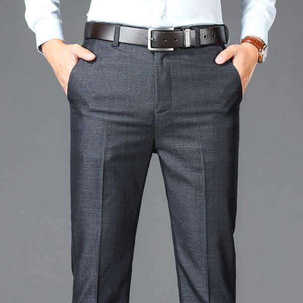 Mens Pants Business Casual Suit Erkekler Katı Yüksek Bel Düz Ofis Formal Pantolon Klasik Stil Uzun Artı Boyut 230830