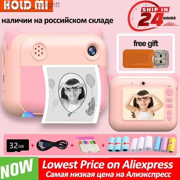 Camcorders New Kids Instance Camera Thermal No Ink Print Toy для девочек -мальчиков Дети цифровые камеры Фотография видео подарка на день рождения Q230831