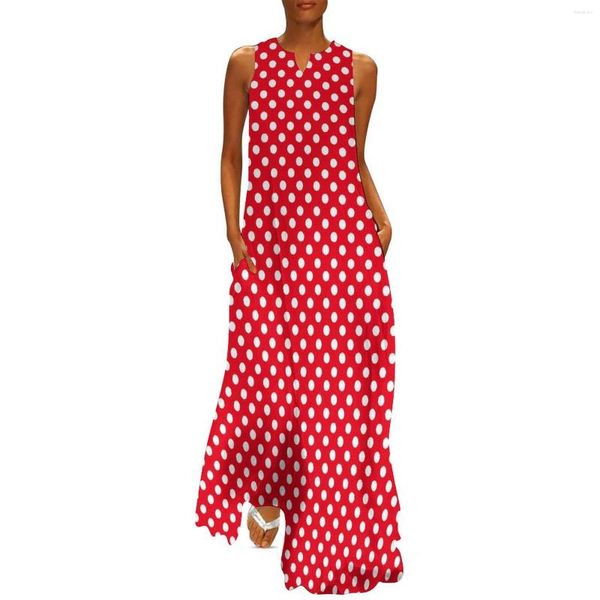 Abiti casual Abito a pois rosso e bianco Stampa retrò Moderna maxi estetica lunga primavera scollo a V design abiti di grandi dimensioni