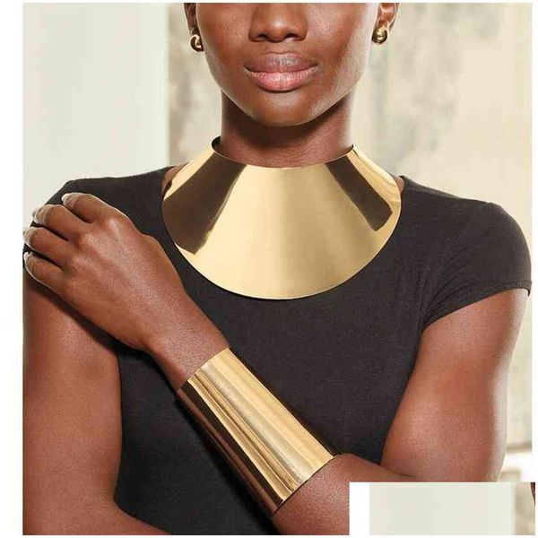 Diğer Mücevher Seti Liffly African Big Chokers Kolyeleri Kadınlar için Metal Geometrik Yakası Bilezik Hint Partisi 2107 DHFPQ