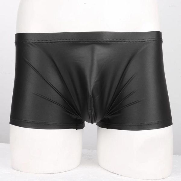 Unterhosen Herbst Frühling Boxer Kurze Unterwäsche Wet Look Slips Clubwear Fitting Matte Leder Männer Sexy Shorts Slim Fit