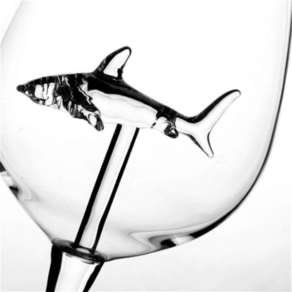 Copos de vinho tinto-vidro de cristal de titânio de chumbo elegância original tubarão copo de vinho tinto com tubarão dentro de haste longa glasswar299s
