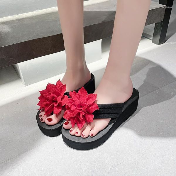 Hausschuhe frauen Sexy Blume Keile Strand Flip-Flops 2023 Sommer Mode Luxus Outdoor Rutschen Schuhe Zapatos De Mujer
