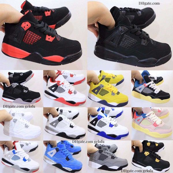 Обувь 4 малыши дети 4S баскетбол Jumpman Jumpman Black Cat Boys дизайнерские кроссовки детские молодежные огненные тренеры с красным громом дети прохладные серые разворот