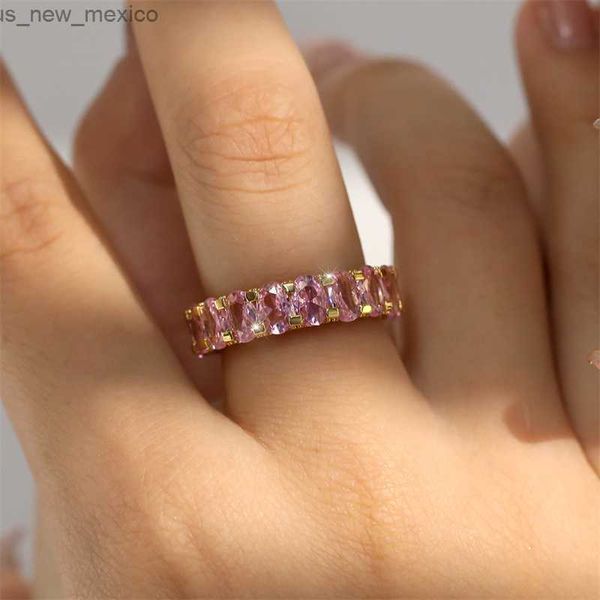 Anéis de banda de luxo nupcial promessa alianças de casamento bonito anéis rosa para mulheres anel de noivado de pedra completa prata ouro cor jóias r230831