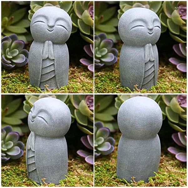 Gartendekorationen Kleine Mönchsstatue, dekoratives Harz, graue kleine Jizo-Buddha-Skulptur für die Außendekoration, Ornament