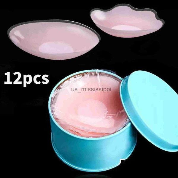 Cuscinetti per il seno 12 pezzi con scatola Copricapezzoli in silicone Riutilizzabili Petali per il seno Sollevamento reggiseno invisibile Pasties Cuscinetti per reggiseno adesivi Patch adesiva x0831