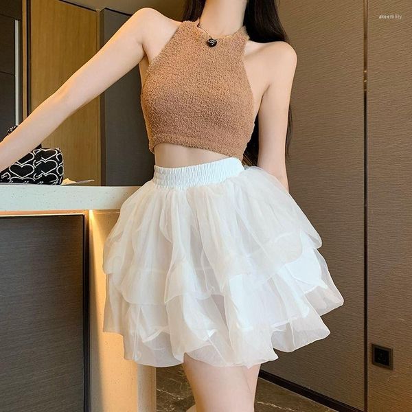 Saias moda sexy branco tule mini saia para mulheres menina japonês estilo preppy kawaii roupas aniversário fairycore princesa roupas