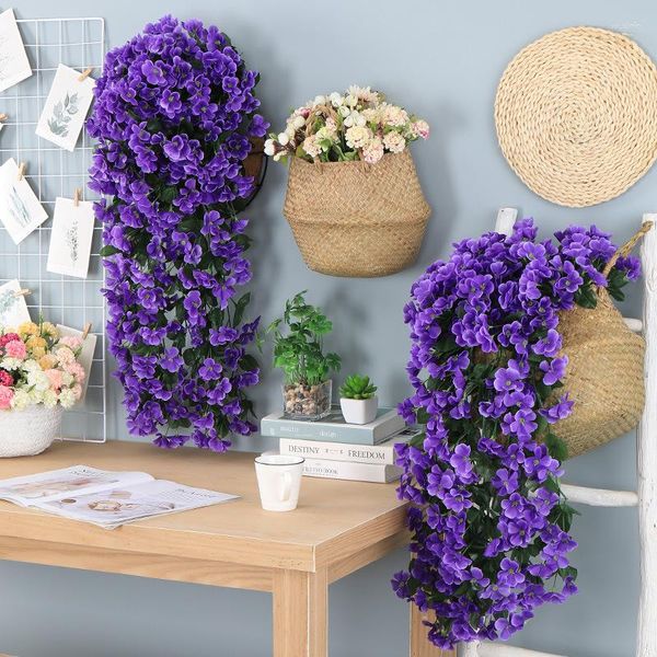 Fiori decorativi Simulazione Fiore Glicine Cesto appeso Viola Parete Matrimonio Decorazione festa in casa Vite