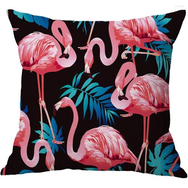 Cuscino Nordic Flamingo Fodera per foglie tropicali Fiore Fodera in cotone e lino Decorazione domestica Federa decorativa per divano