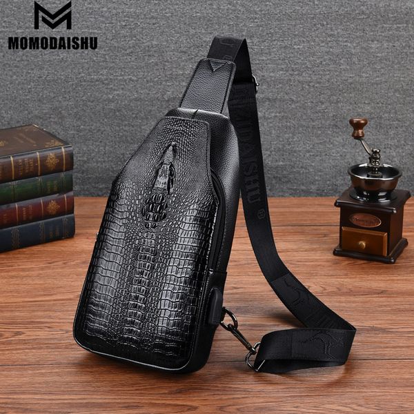 Sacos de cintura masculino padrão sling sacos homens saco peito mensageiro saco de couro do plutônio carregamento usb pacote peito casual crossbody sacos 230830