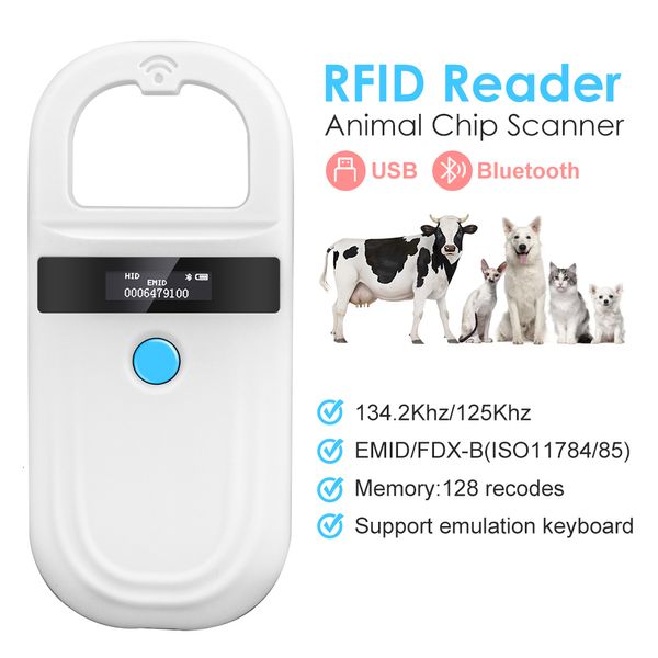 Lettore di schede per controllo accessi portatile 134 2KHz 125kHz Animale RFID Pet Cat Dog Microchip Scanner FDX B Chip di vetro USB Bluetooth Tag con tag 230830