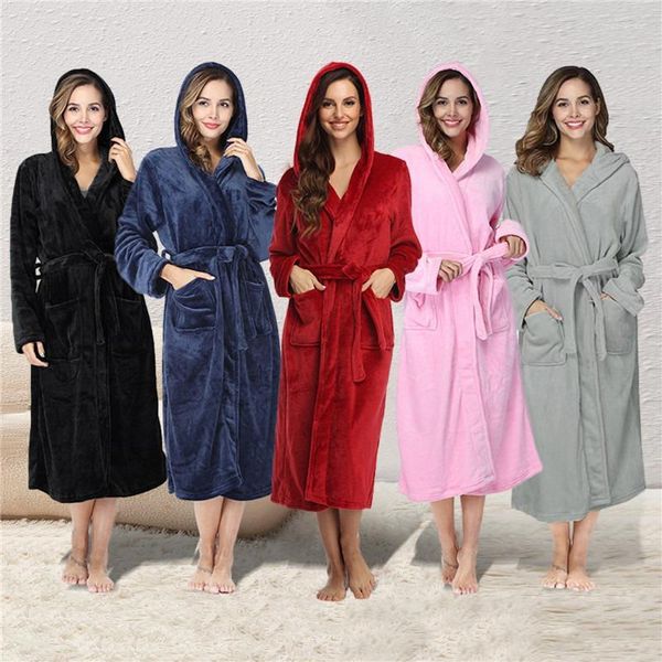 Damen-Nachtwäsche, Damen-Männer, Kimono-Bademantel, Nachthemd, Herbst-Winter, warm, dick, Korallen-Fleece, Nachthemd, weiche Flanell-Robe für zu Hause