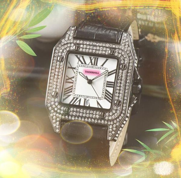 Popular quadrado romano tanque dial amantes relógios homens e mulheres casais diamantes anel caso relógio movimento de quartzo pulseira de ouro à prova dwaterproof água senhoras velocidade lua relógio presentes