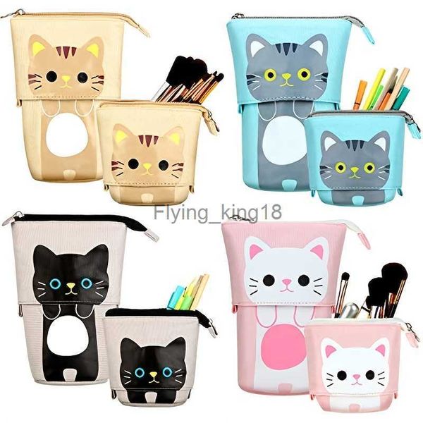 Sacos de lápis MOHAMM 1 pc Canvas Standing Pencil Holder Cartoon Cute Cat Telescópico Bolsa Bolsa Pen Case Box com fecho de zíper Papelaria HKD230831