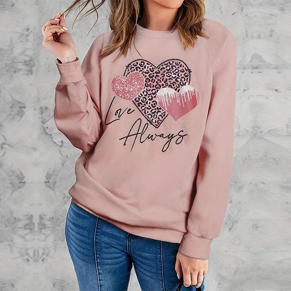 Felpe con cappuccio da donna autunno e inverno amore stampato maglioni sottili da donna casual versatile girocollo rosa top a maniche lunghe abbigliamento carino