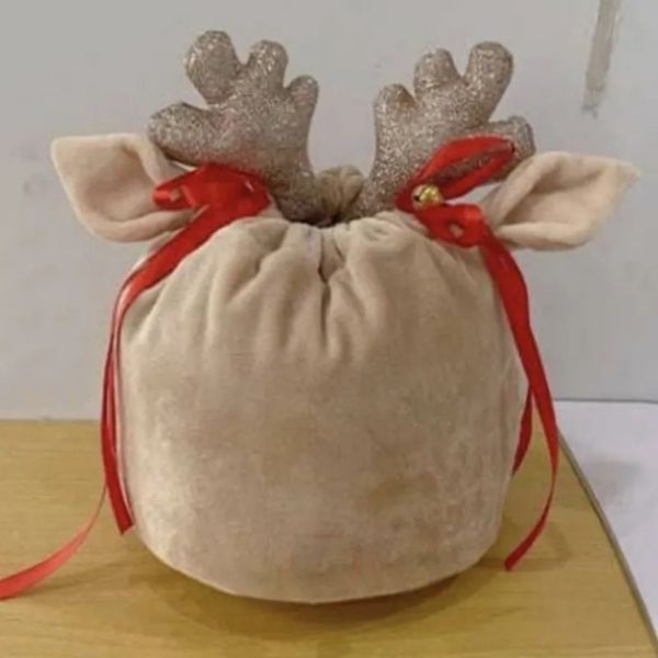 Atacado personalizado bonito rena veludo cordão santa saco chifre saco de presente de natal fy5807 au31