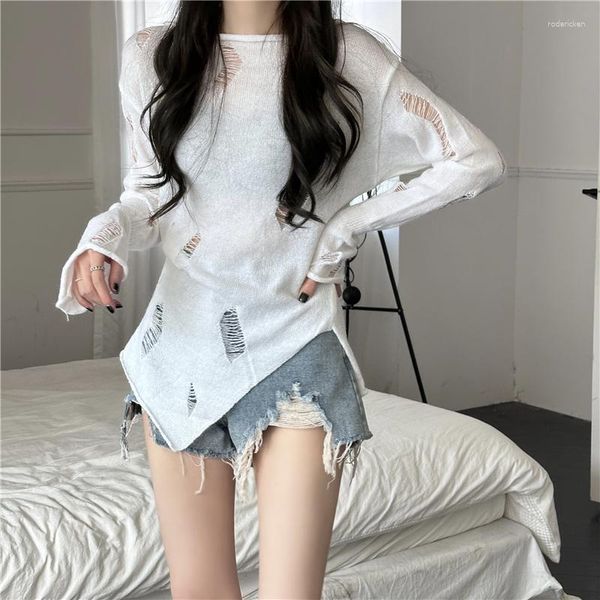 Kadın Sweaters Harajuku Steet Stil Gotik T Shirt Kadın Moda Seksi Grunge Sweater Y2K Kız Günlük Gevşek Giysiler Üstler Üstler Zarif