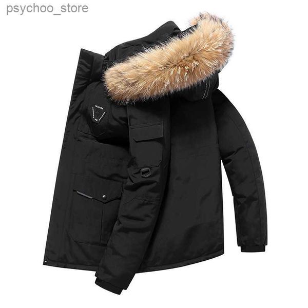 Parkas masculinas novas 2023 inverno engrossar quente pato branco jaqueta esportiva outwear destacável gola de pele capuz puffer casacos homem tops parkas q230831