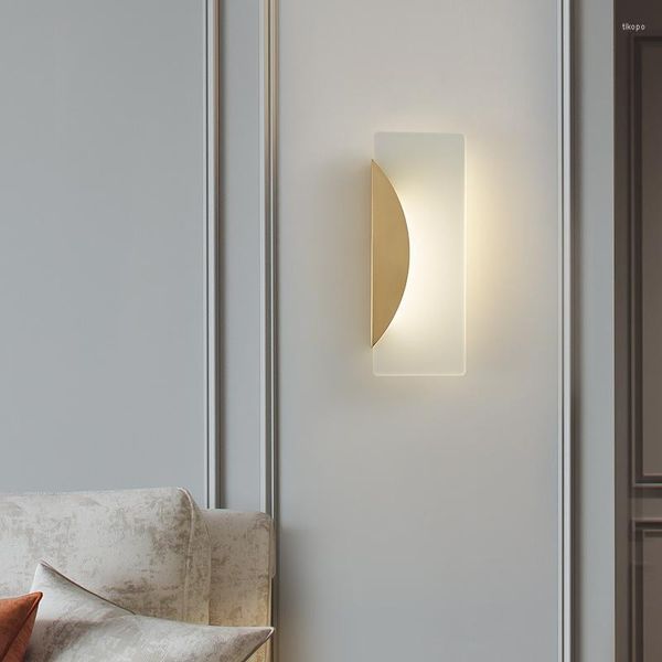 Lampada da parete Nordic interamente in rame Semplici luci da comodino Creative LED Soggiorno Camera da letto Corridoio Corridoio Illuminazione Decor