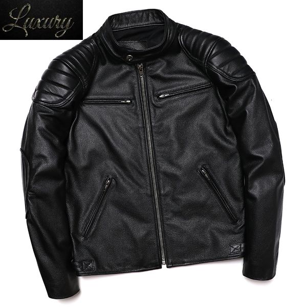 Couro masculino falso 2024 preto genuíno jaqueta de couro da motocicleta motociclista casaco fino moda roupas homem 230831