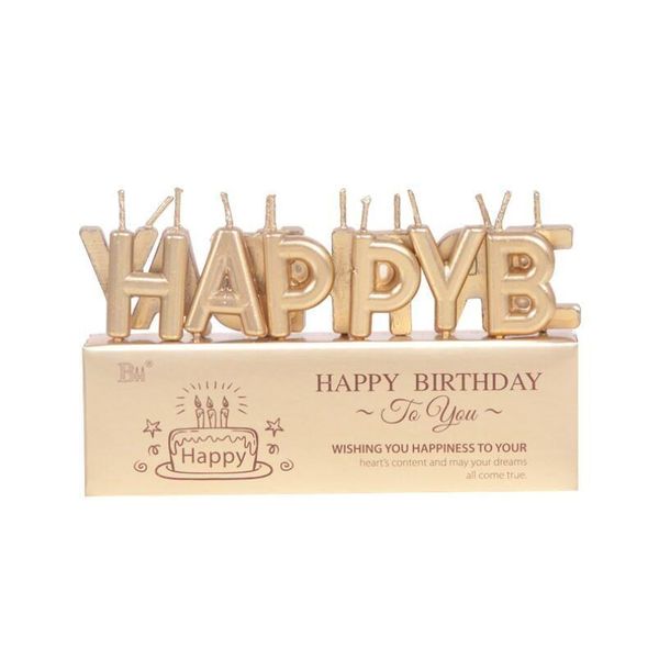 Kerzen Gold/Sier Geburtstagstorte Happy Golden Letters Kerze Vergoldete Brief Party Dekoration mit PVC-Box Drop Lieferung Hausgarten Dhfbe