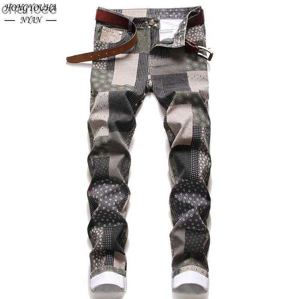 Herbst Printed Mens Classic reguläre Fit Jeans Männlich losen Casual Hosen Mode Business Hip Hop Marke plus Cala Masculina LST230831