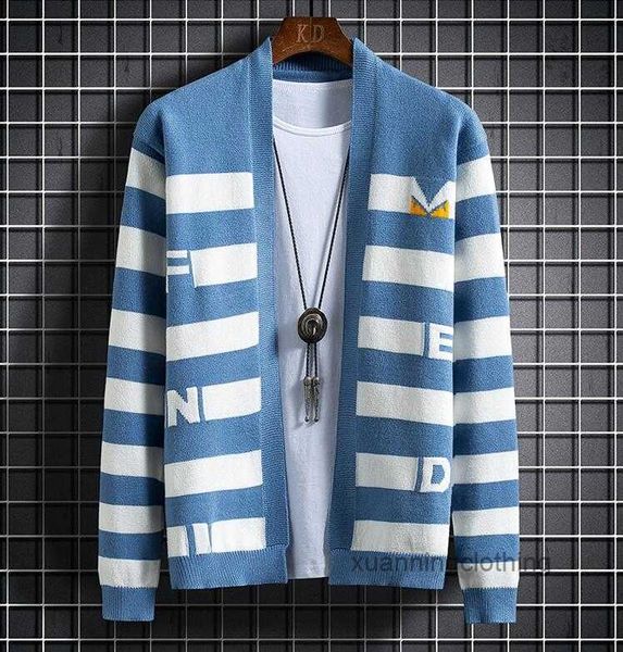 Полоса контрастный Sweter de Fashion Cardigan Stand Sweater Свитер мужской одежда i69c