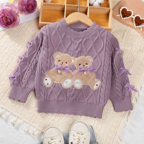 Pullover Maglione per bambini Girocollo Ragazzi Ragazze Camicia elastica lavorata a maglia Baby Autunno Cartoon Underlay modello orso top 230830