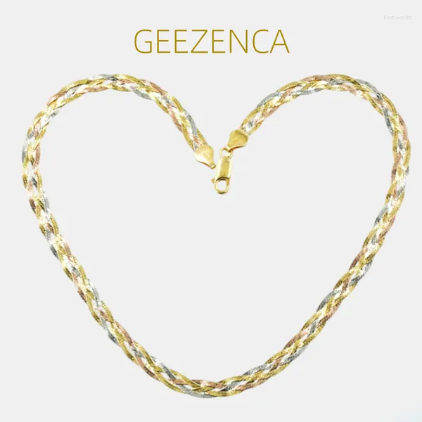 Anhänger GEEZENCA 925 Silber Damen-Halskette, italienische 6 mm gewebte Kette, dreifarbige vierfädige Halsketten, hochwertiges Luxus-Geschenk